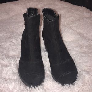 Great Condition Black Suede Open Toe Heeled Bootie